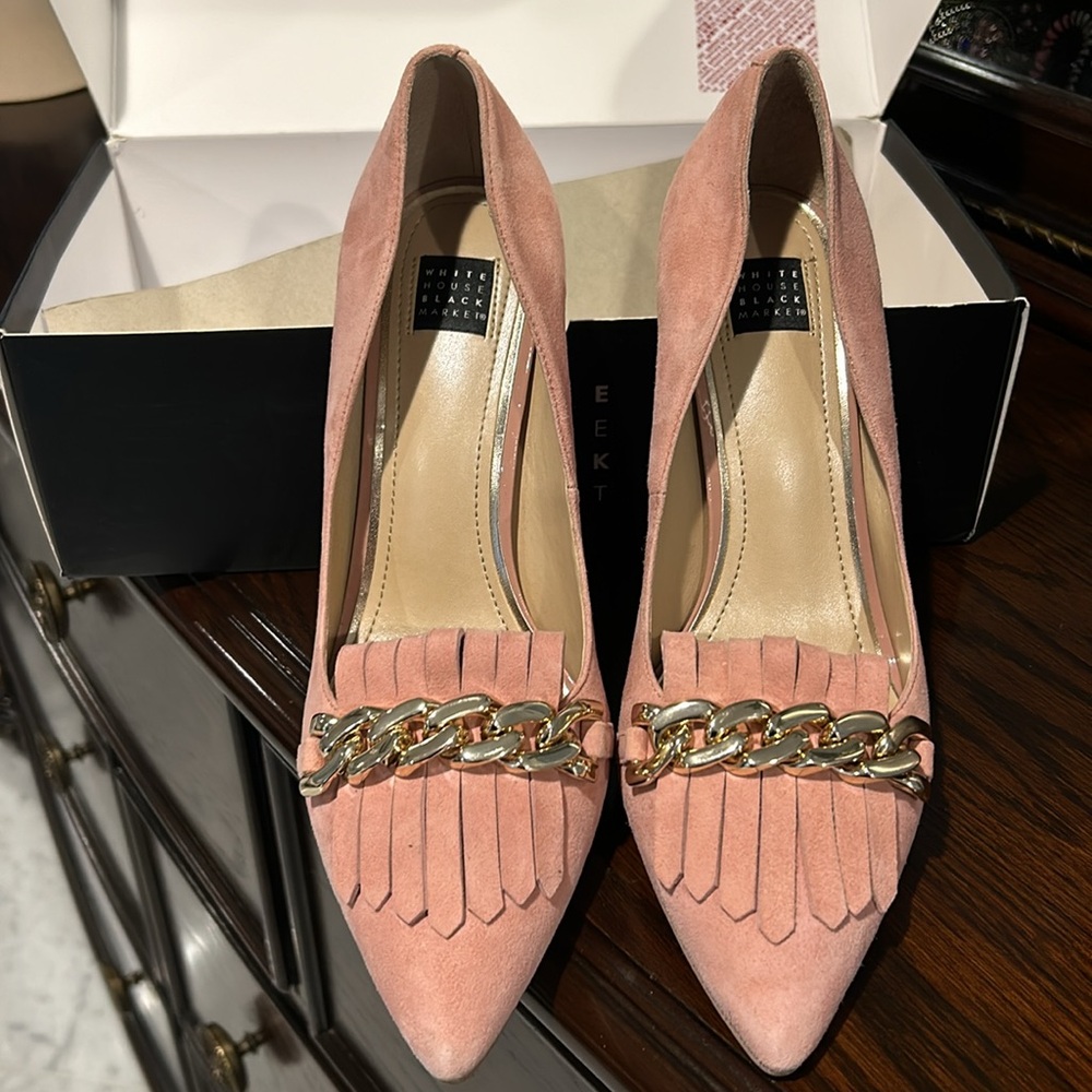 WHBM Suede Fringe Heels